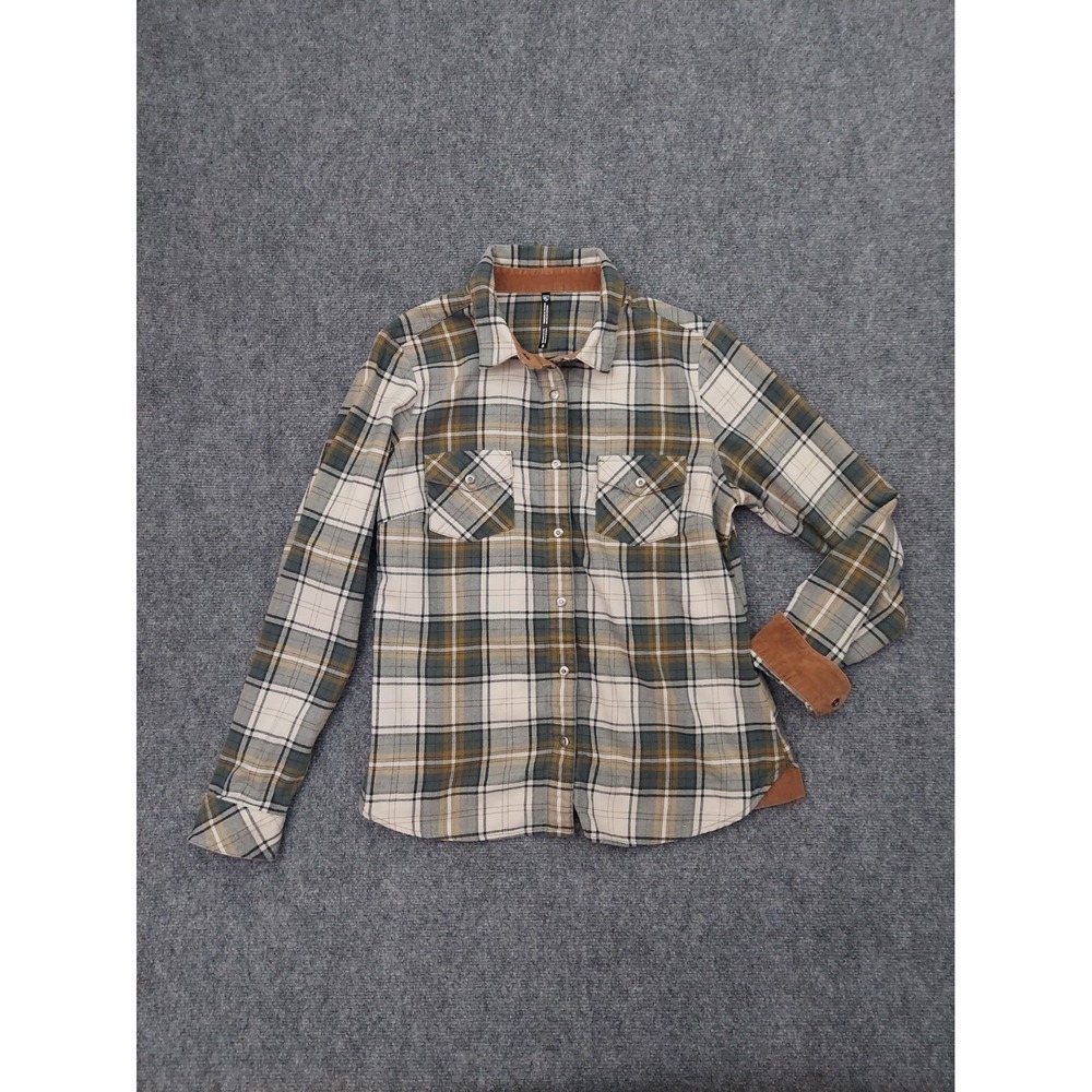 Kuhl Flannel Shirt Womens 4 Green Plaid Snap Front Long Sleeve Outdoor Hiking